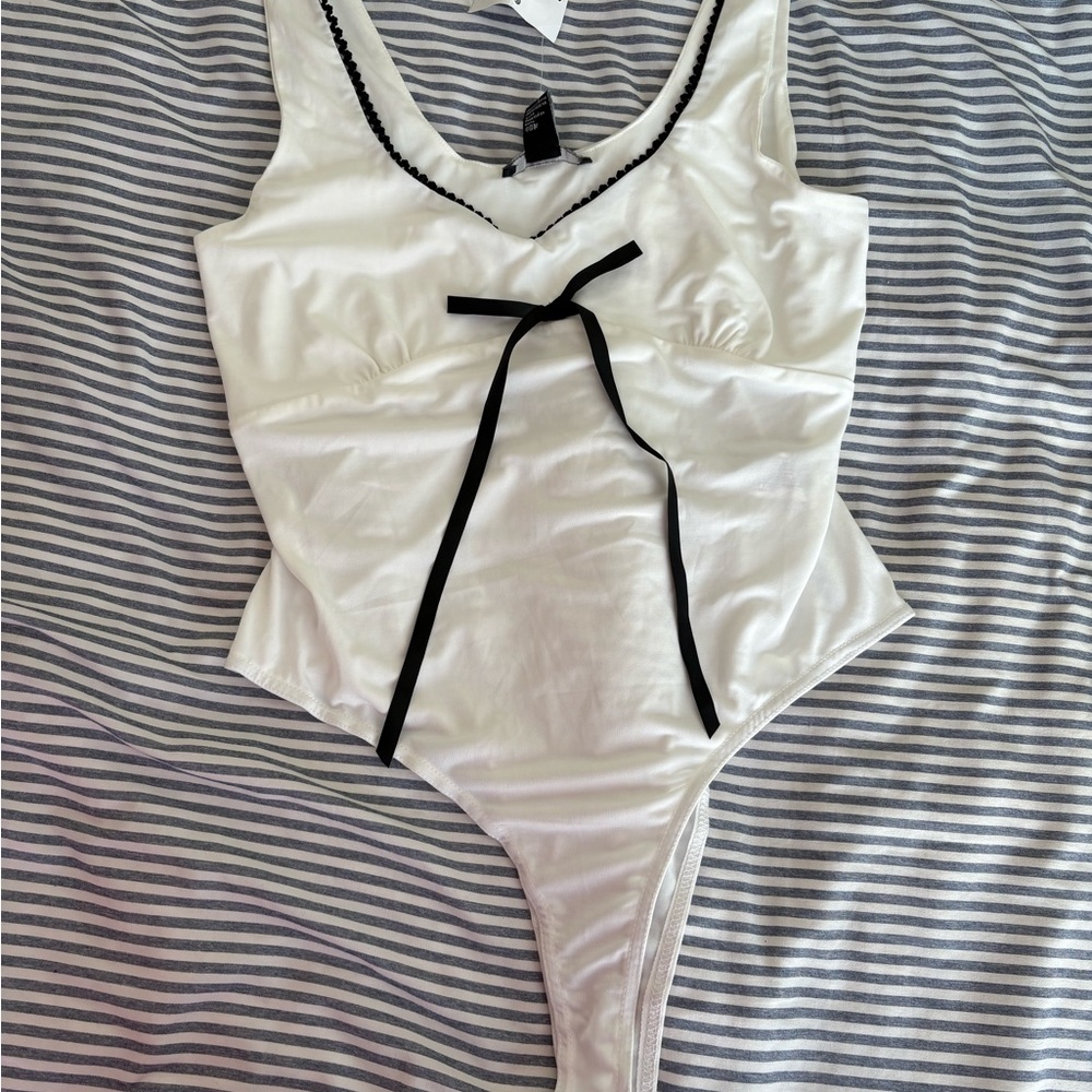 Forever 21 White Bodysuit with Black Accents